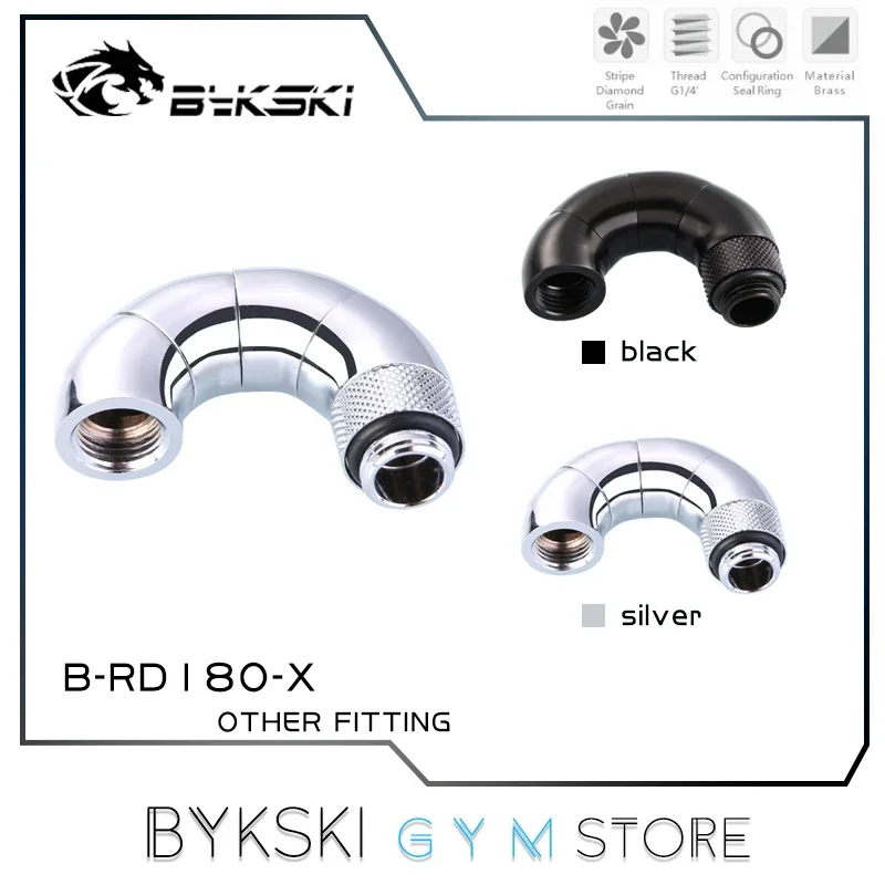 Bykski 90/180 Degree Snake Angled Fitting, 360 Degree Rotatable Elbow Water Cooling Connector G1/4 F-M Thread, B-RD90-SK