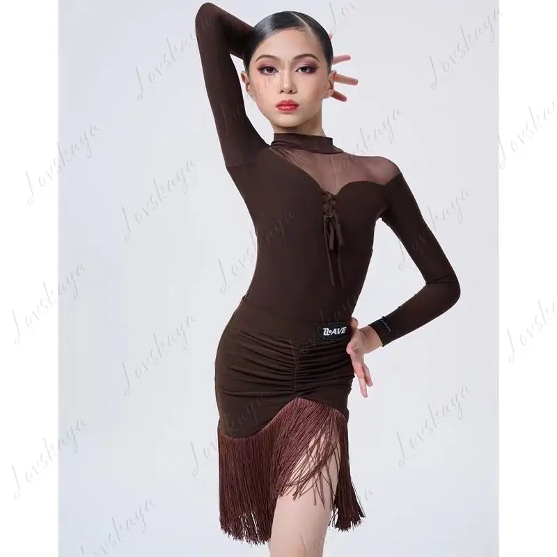 

Профессиональный детский костюм для латинских танцев — высококачественный тренировочный купальник цельного цвета