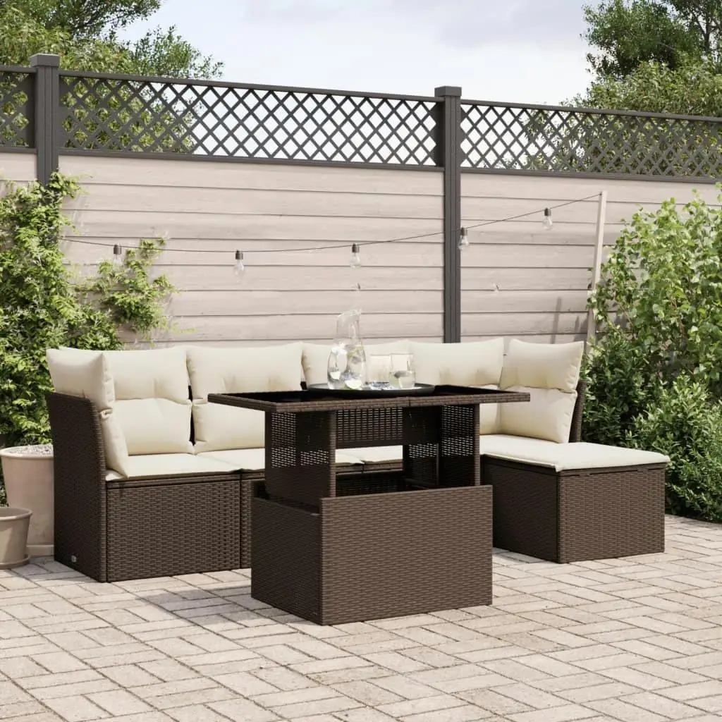

Garden Sofa Set Brown PE Rattan 6 Piece Adjustable Armrests Outdoor Furniture Comfortable Seating for Patio and Garden