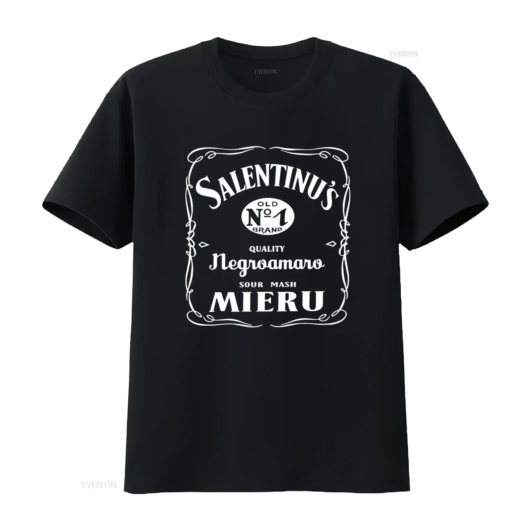 Salentino's Old No 1 Brand Quality Negroamaro Sour Mash Mieru Black T Shirt for Italy Style vintage Washed homme Slightly