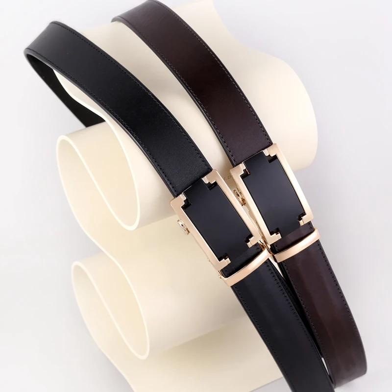Heren Echt Lederen Riem Matte Automatische Gesp Voor Pak