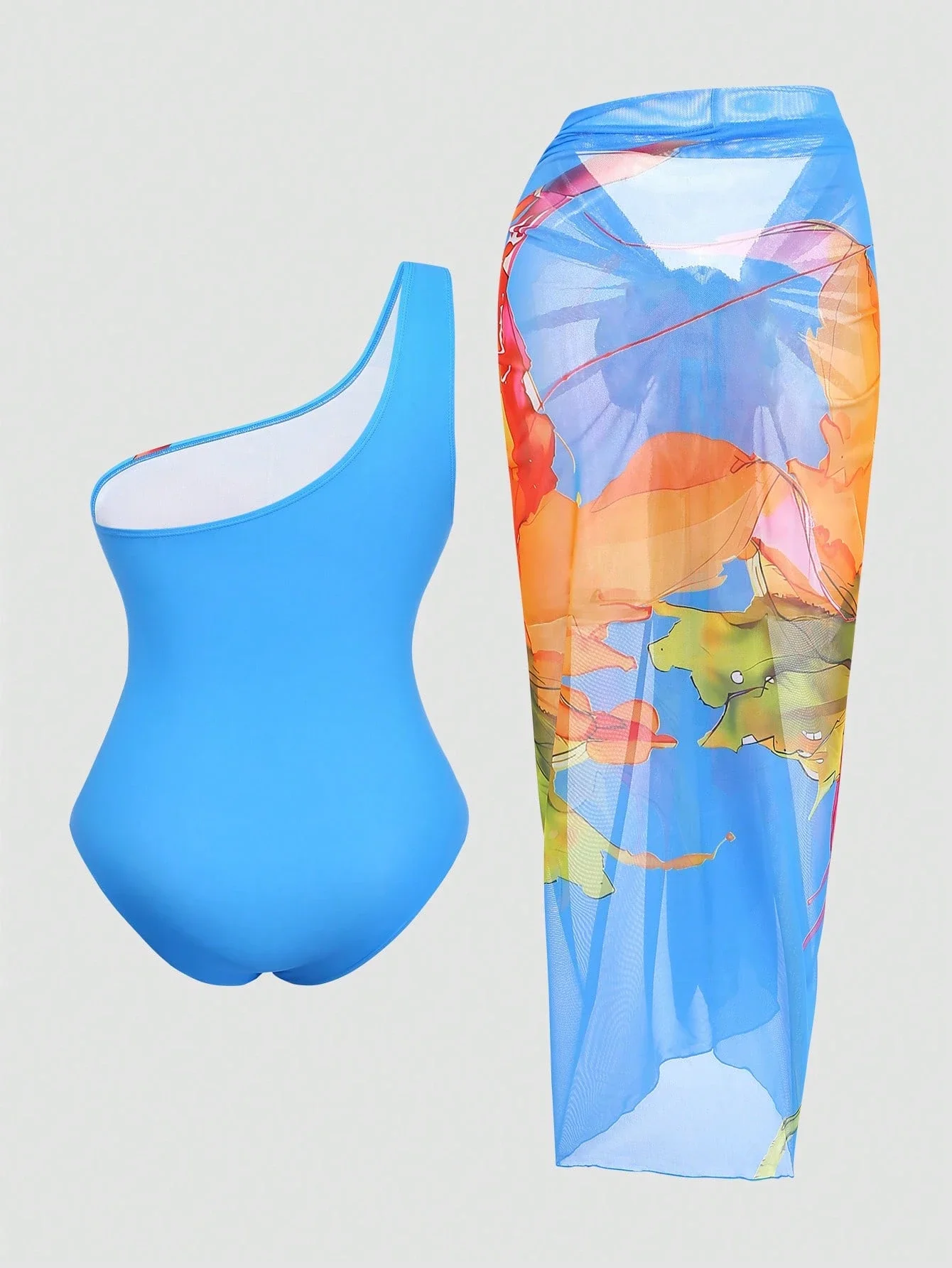 

Цельный купальник с юбкой-накидкой с цветочным принтом для женщин