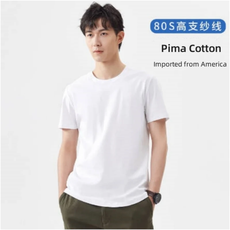 High End 100% Pima Katoen Mannen T-shirt Korte Mouw Ronde Hals Tops Hoge Kwaliteit Zomer Mannen Tee Shirts 14 Kleuren Mannen kleding