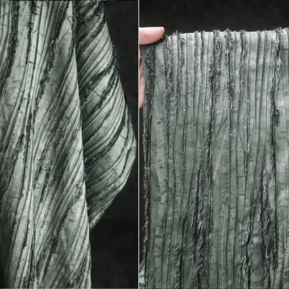 

Retro Dark Green Vertical Patterned Cotton Tassel Fabric for Vintage Half Skirt Bag Fashion Clothing Designer Diy Sewing Cloth