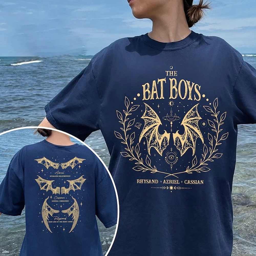 2 Side Patten Cotton Tee The Bat Boys Wings T-Shirt The Night Court Illyrians Retro Shirt Acotar Merch Fantasy Apparel Y2K Top