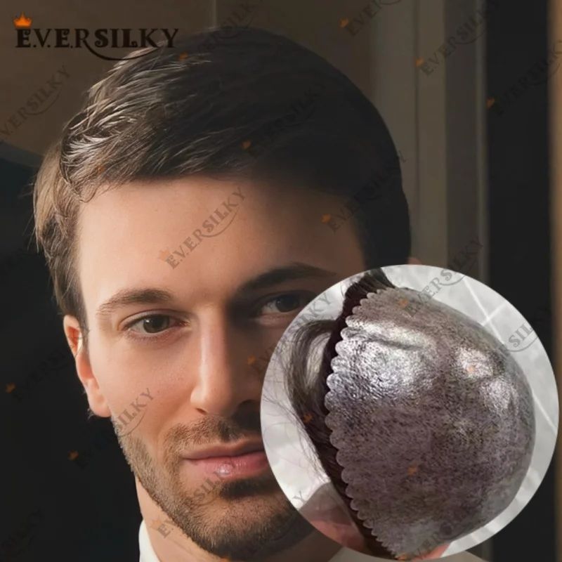 

Ultra 0.1-0.12mm Thin Skin Men Toupee 100% European Human Hair Invisible Natural Scalloped PU Base Hairline Men Hair Replacement