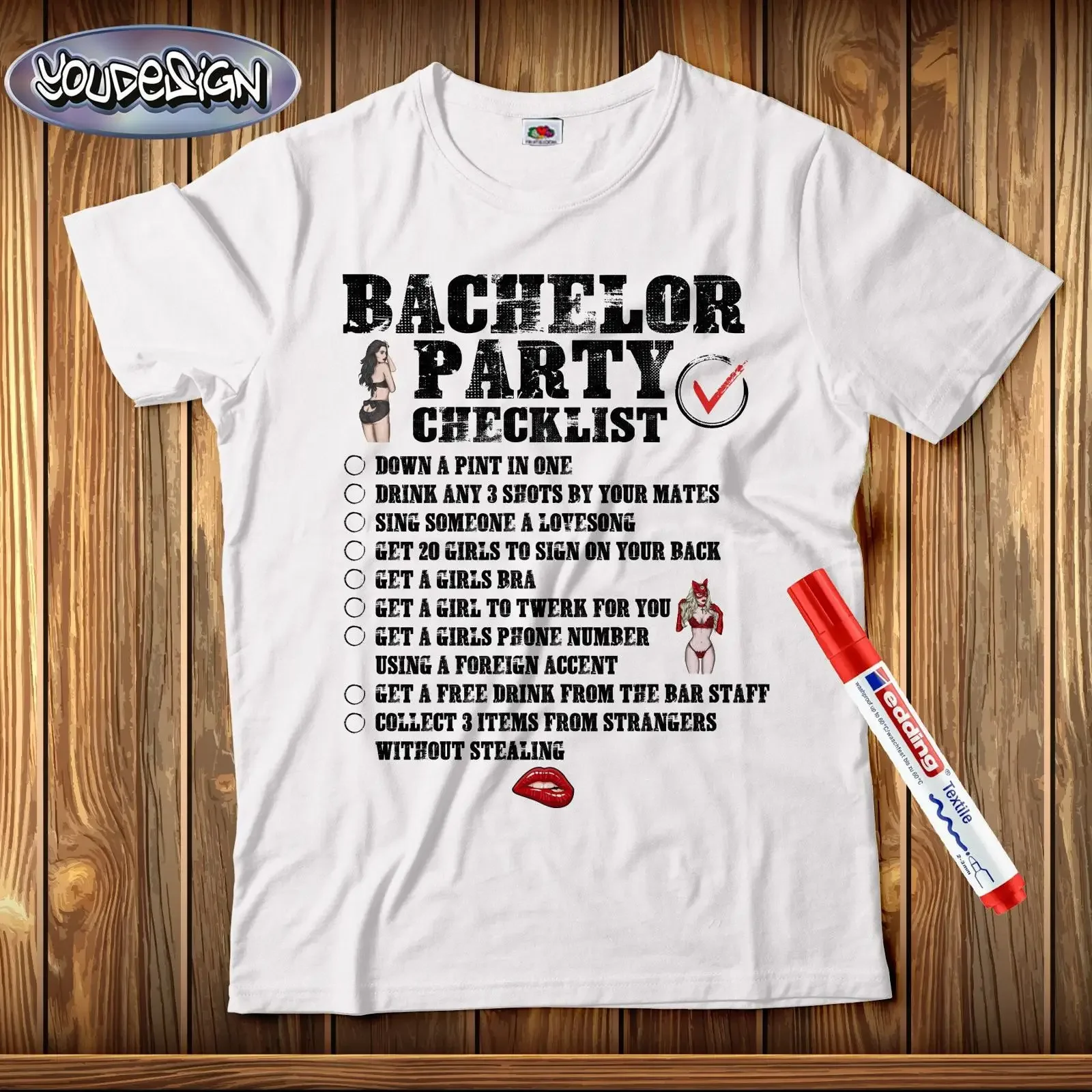 Bachelor Party Checklist JGA T Shirt incl textile marker vintage Washed Comfortable Unisex streetwear Soft designer clothes