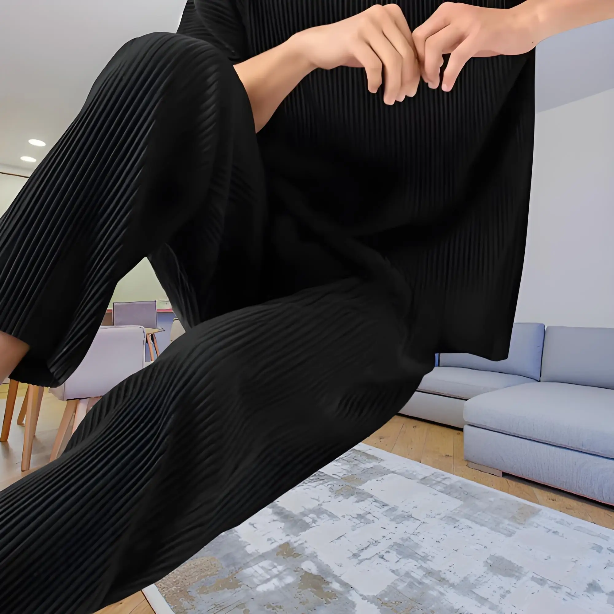 

Miyake Original Men's Loose Casual Folding Pants Pleated Pendant Straight Pants 2025 Spring Wide Leg Pleated Pants Plus Size