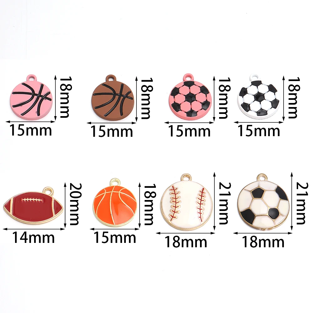 5pcs/lot Sports Enamel Alloy Charms Football Basketball Rugby Pendants for DIY Earring Bracelet Necklace Jewelry Making Findings