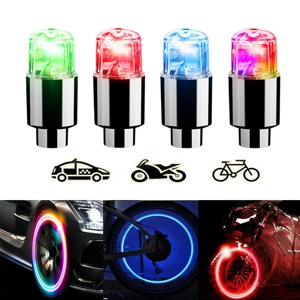 Car Hub Ambient Light Bicycle LED Tire Lights Universal Car Neon Lamp Valve Cover Lights Tire Colorful Flashing Bulb Decoration