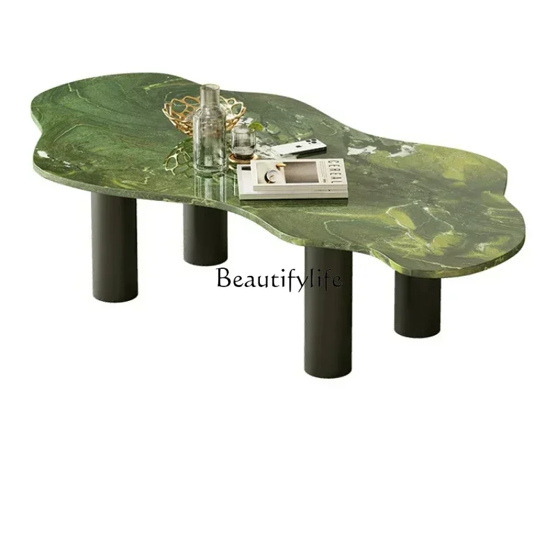 American Natural Green Luxury Stone Simple Coffee Table High-End French Entry Lux Retro Art Cloud Tea Table