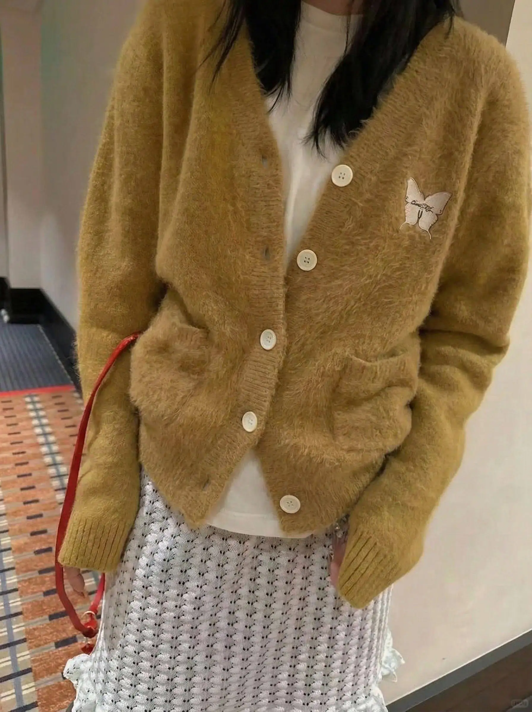 

Faionable Sweater round Ne Straight Tube Women's All-Match Winter Cardigan K6 Sweet Sle Online Exclusive Winter Long S...