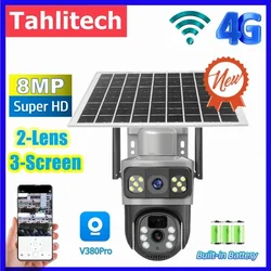 To New V380 Dual Lens 8MP Solar Camera 4G SIM Card CCTV Wireless WIFI Solar Outdoor Waterproof 360 IP Camera PTZ 4K 8MP Solar