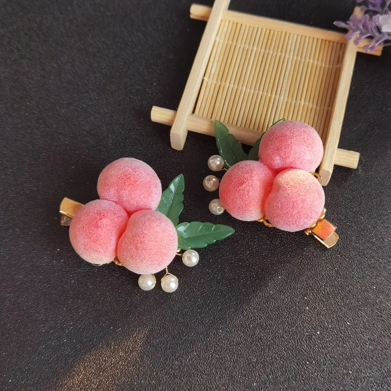 Sweet Pink Peach Pearl Hair Clip Korean Summer Cute Honey Peach Hairpin Headwear Children's Daily Hair Accessories for Girls