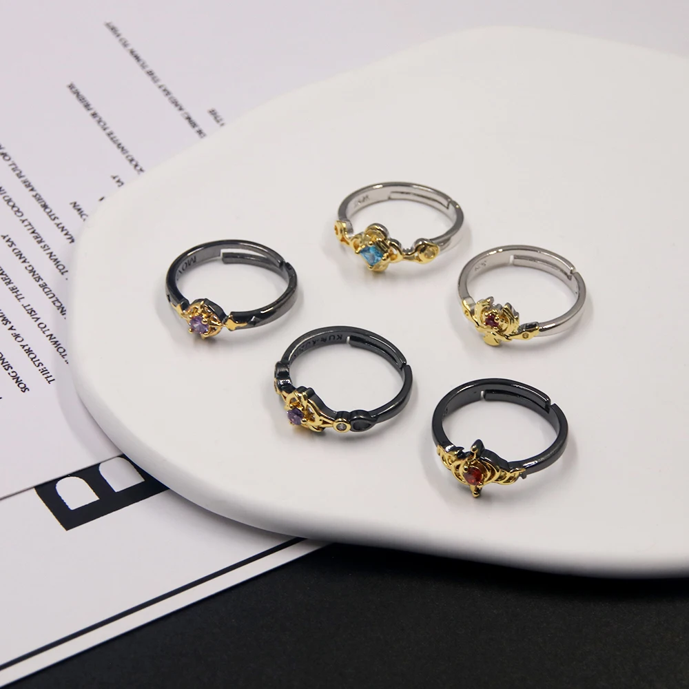 Game Genshin Impact Ring Cosplay  Diluc Albedo Ganyu Xiao Characters Adjustable Rings For Men Open Ring Women Jewelry Accessory