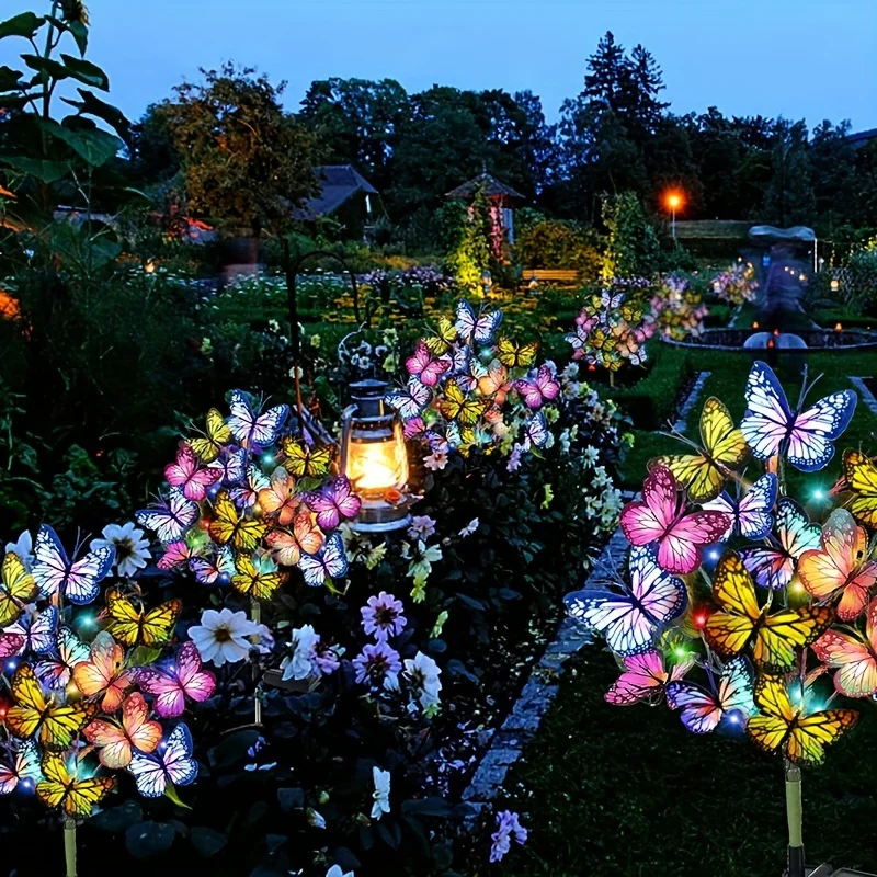 Solar LED Butterfly Garden Lights Waterproof Colorful Outdoor Lawn Path Lamp for Yard Patio Festival Christmas Roof Decoration