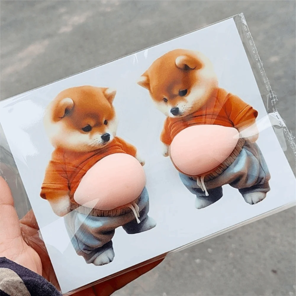Funny 3D Soft Belly Cat Sticker Waterproof Self-Adhesive Animal Laptop Decal Silicone Squeezeable Inu Dog Phone Case Decoration