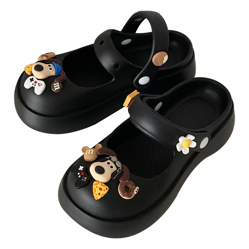 Mary Jane Hole Shoes Women's Summer Slippers Garden Shoes Cute Big Head Dog Anti Slip Outer Wear Baotou Thick Sole Sandals