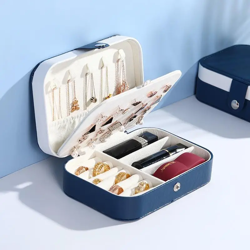 

Double Layer Portable Jewelry Box Jewelry Organizer Display Travel Jewelry Case Boxes Button Leather Storage Chenille Jewelers