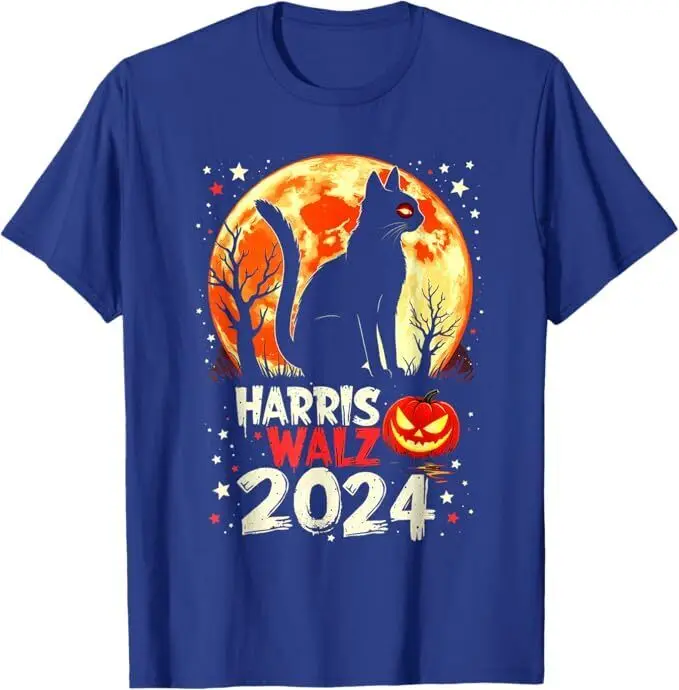 Harris Walz 2024 Funny Cat Pumpkin Halloween Election Kamala Unisex T-Shirt