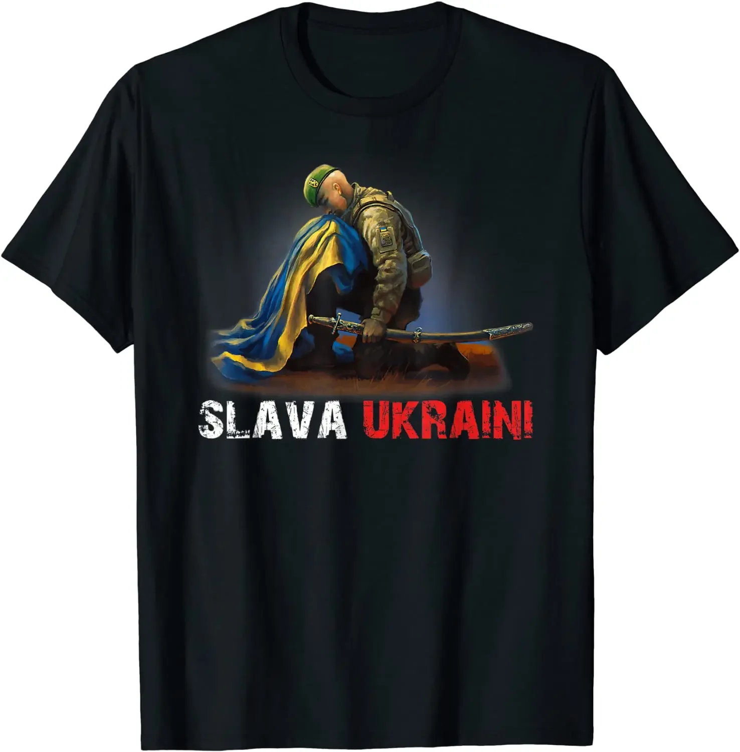 Slava Ukraini guerrero cosaco bandera de Ucrania hombres camiseta de manga corta Casual 100% algodón cuello redondo camisetas de verano
