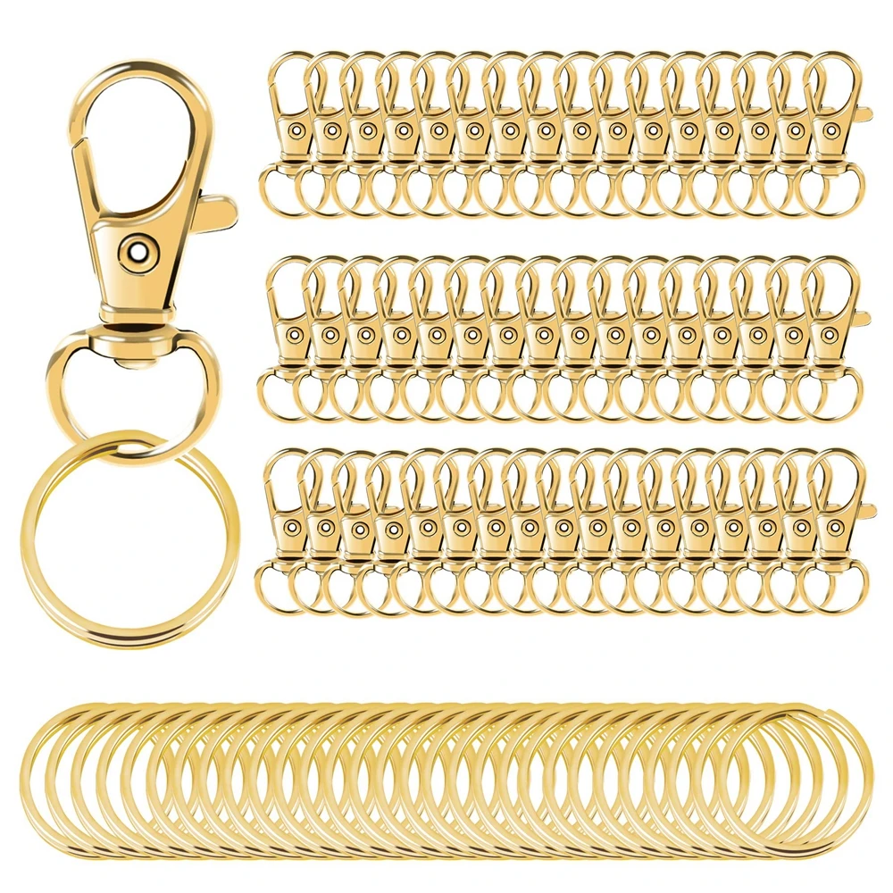 100PCS Swivel Clasps Lanyard Snap Hooks with Key Rings Key Chain Clip Hooks Lobster Claw Clasps for Keychains Jewelry DIY Crafts