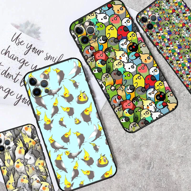 Cartoon Cockatiel Collage Phone Case For iPhone 13 14 15 16 Pro Max Plus 11 12 Pro Max 7 8 X XS XR 12 13 Mini Cover