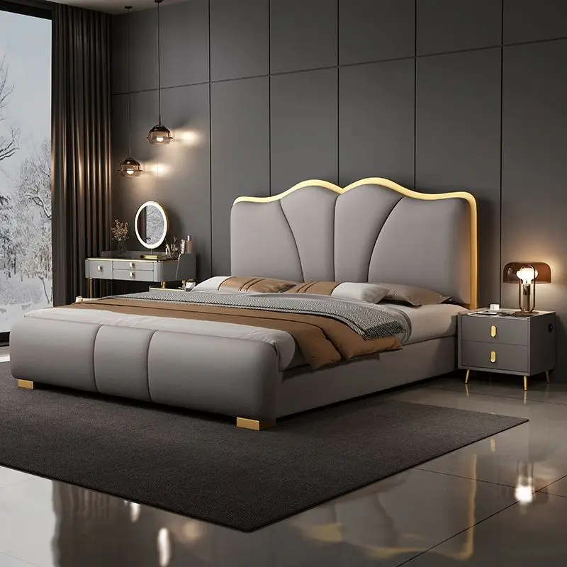 Modern Luxury Wood Bedroom Furniture Soft Up-holstered Beds king Side Double Bed Frame with Storage Set Wedding Design 2025