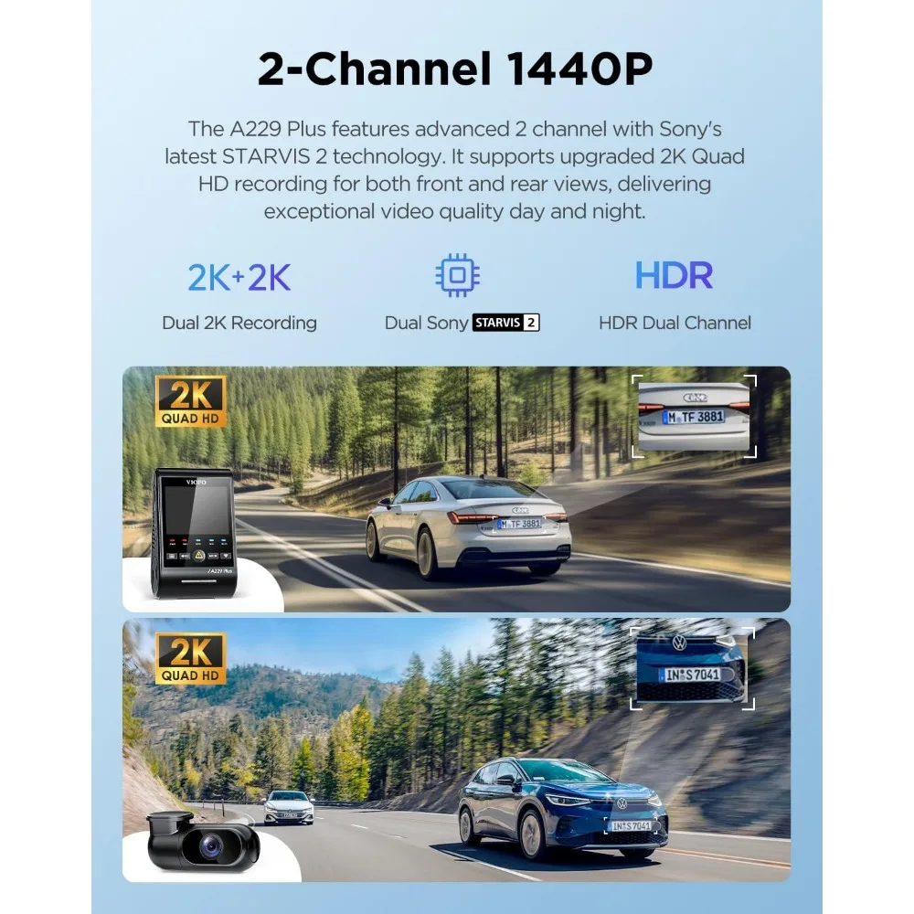 Channel HDR, 1440P+1440P Voice Control Car Dash Camera, 5GHz Wi-Fi, Support 512GB Max, Voice Control, Ultra-Precise GPS