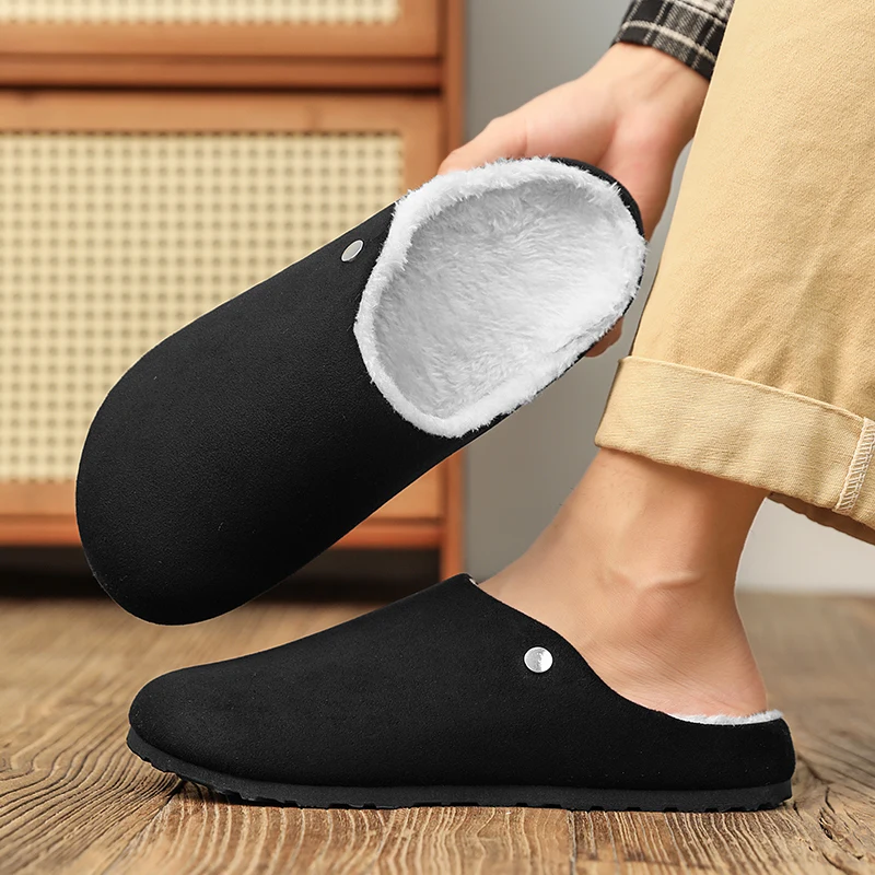 

Men's Warm Mule Slippers - Winter Slip-On Half-Covered Toe Shoes with Soft Sole for Office & Outdoor Wear