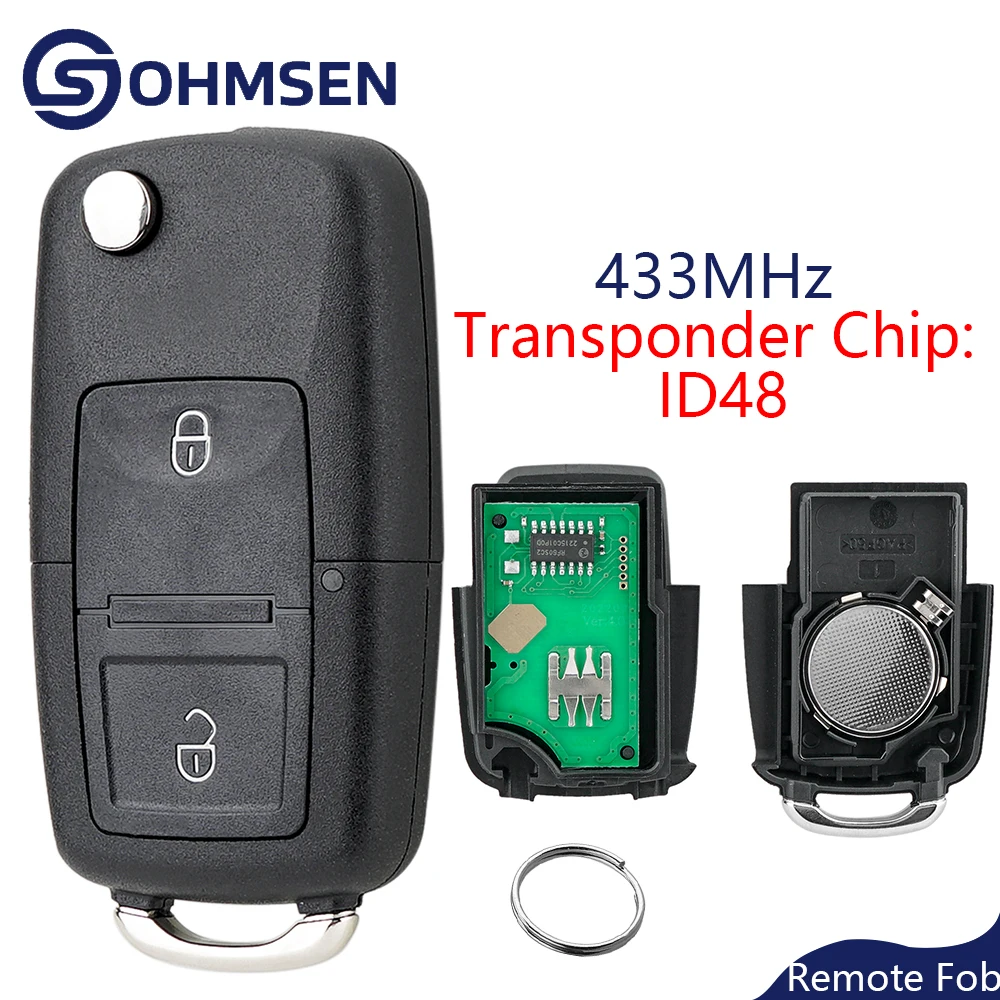 

OHMSEN Remote Key Fob 2B 433MHz ID48 2 Button For Skoda Fabia Octavia Rapid 2002 2003 2004 2005 2006