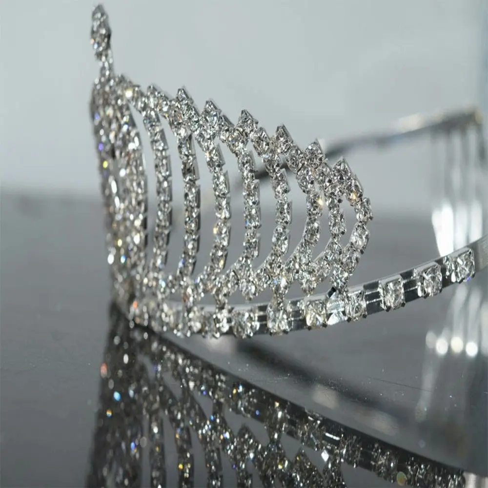 Girl Good Quality Bride Headdress Hair Clasp with Comb Act of Role of Queen Princess Diamond Crown Headwear Headband Hair Hoop