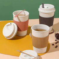 Coffee Cups With Lids Wheat Straw Reusable Portable Coffee Cup Dishwasher Safe Coffee Mug Coffee Tea Travel Cups