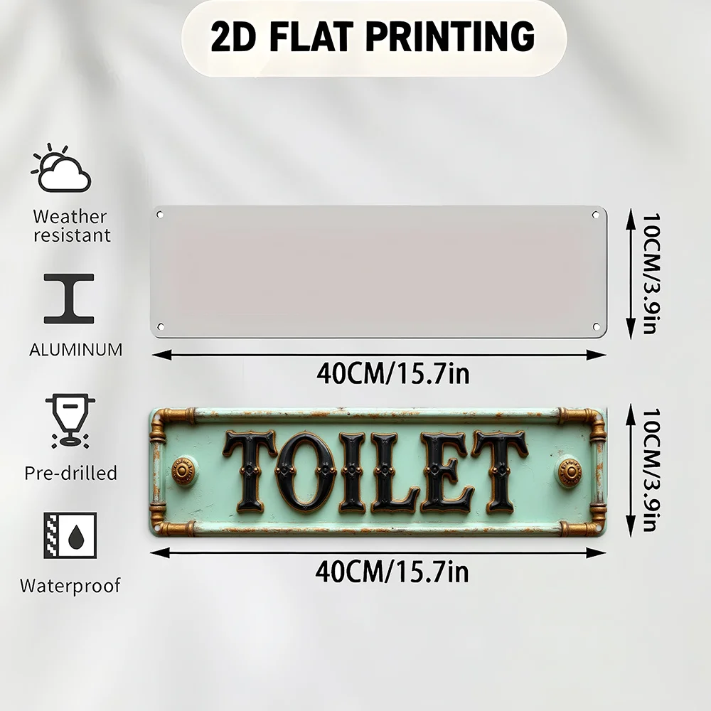 2D Flat, Vintage Toilet Sign - Bold Black & Green Bathroom Decor - Heavy-Duty Aluminum Wall Plaque - Easy Mounting with Pre-Dril view 3