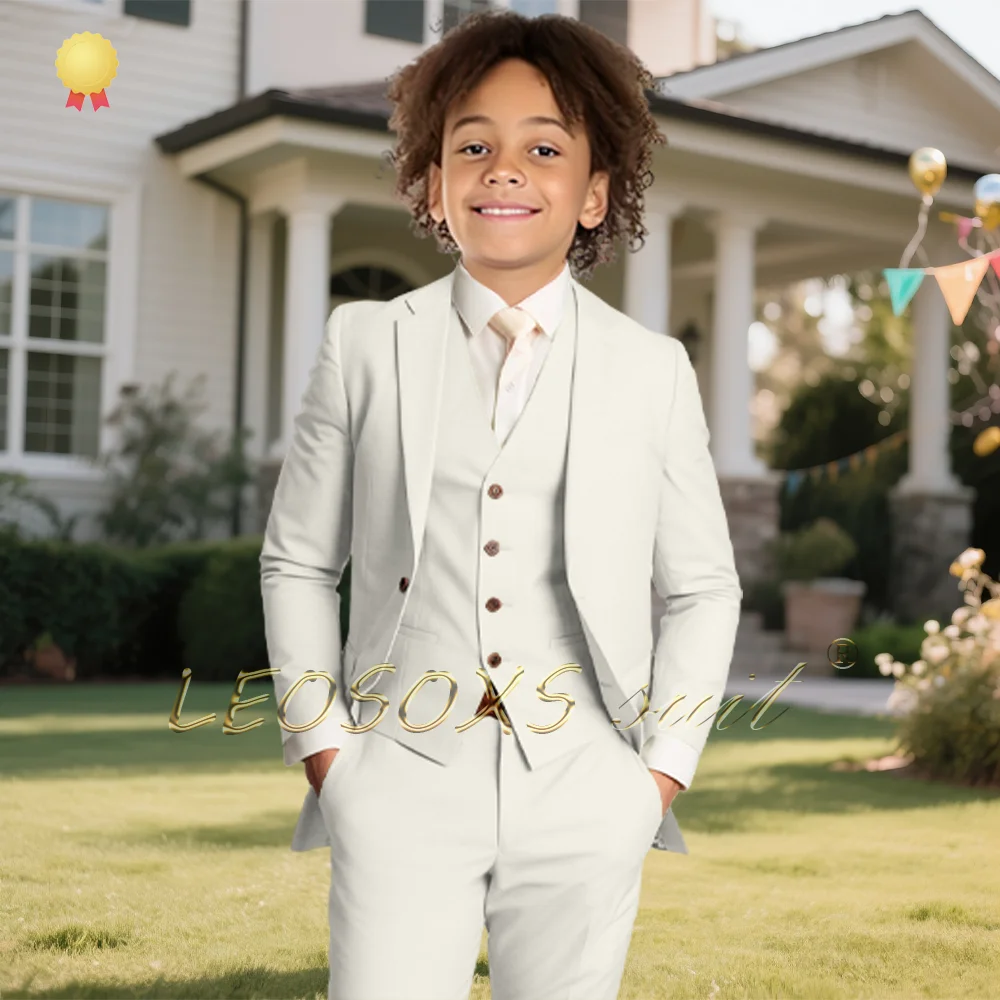 3-Piece Boys Classic Suit Formal Outfit Vest Jacket Pants for Wedding Party Cocktail Birthday Hosting Stage Special Events