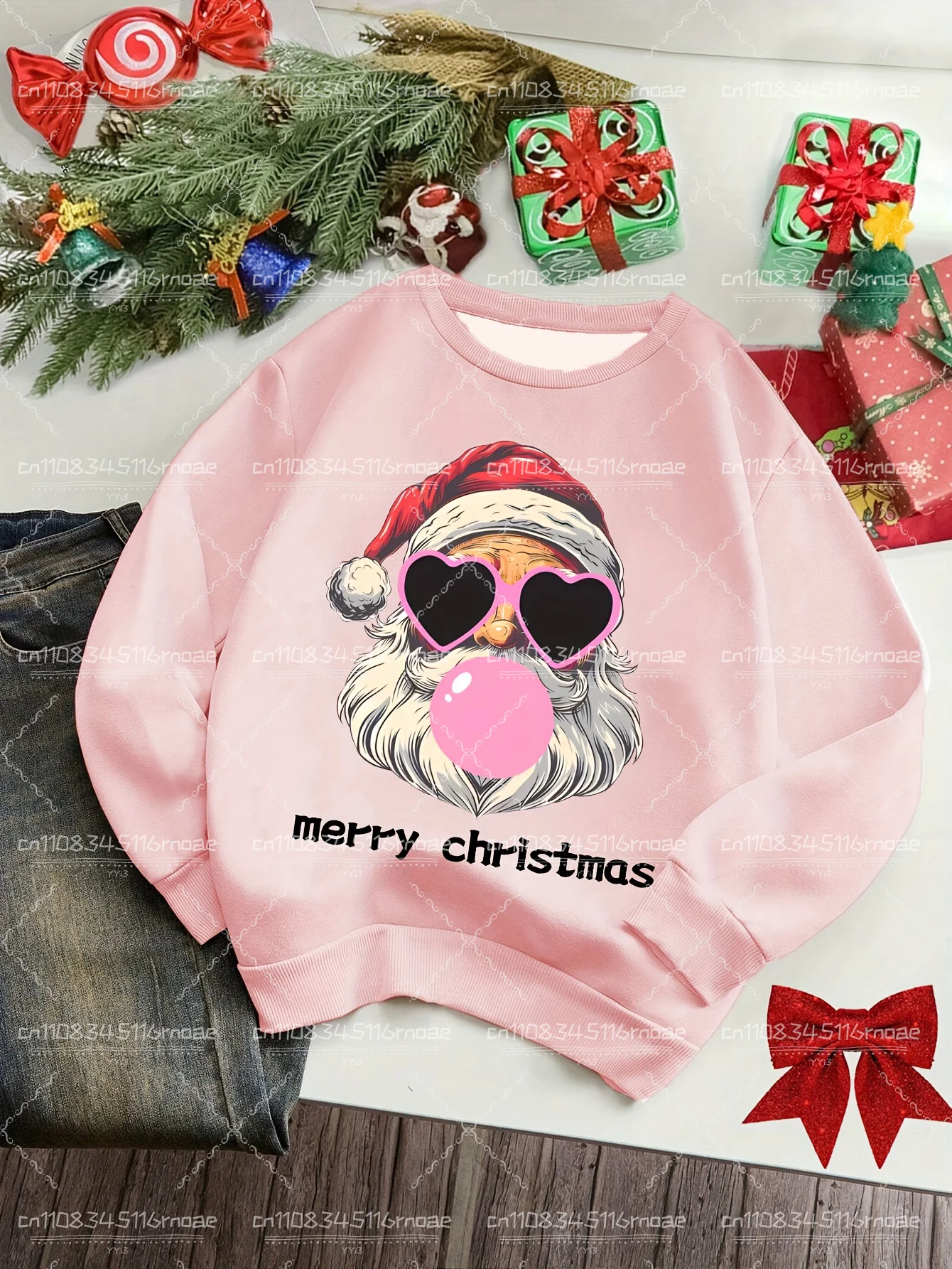 Kinder Herbst und Winter modische lässige bequeme Weihnachtsmann bedruckte langärmelige Rundhals-Outdoor-Hoodie