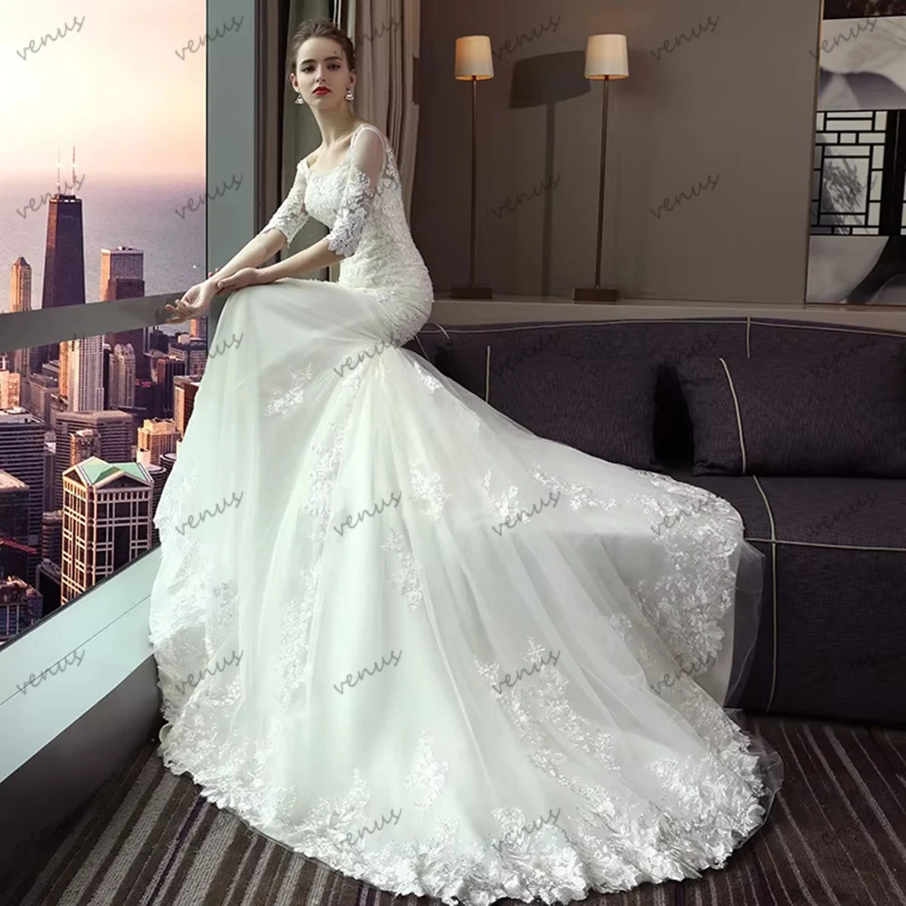 فساتين زفاف عتيقة زي العرائس الرائع نصف كم رداء للحفلات الرسمية براقة فيستدوس دي نوفيا مخصص 2026