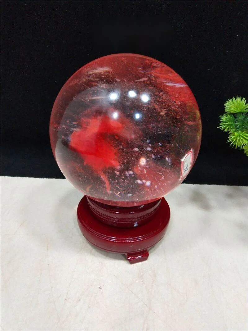 Natural Crystal Ball Ornaments Red Geomancy Ball Original Stone Living Room Office Home Decoration Collection Gift Stone