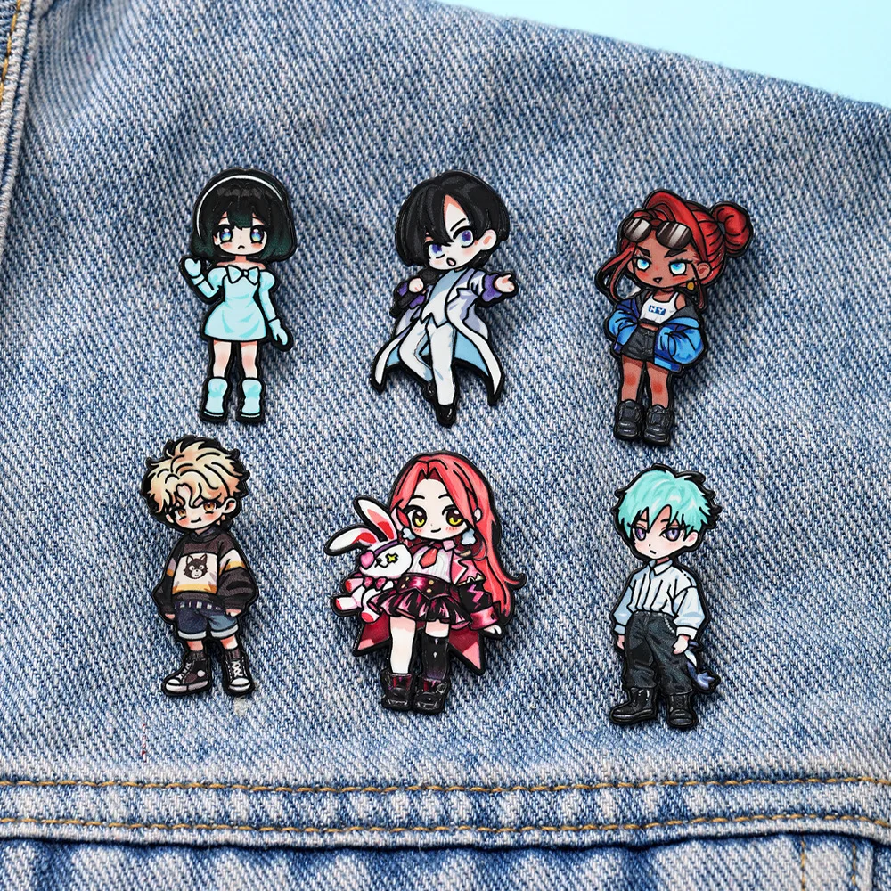 6pcs/set Anime Alien Stage Brooch Cartoon Figure Lapel Pin Cute Character Enamel Pins Props Accessories for Friend Gifts