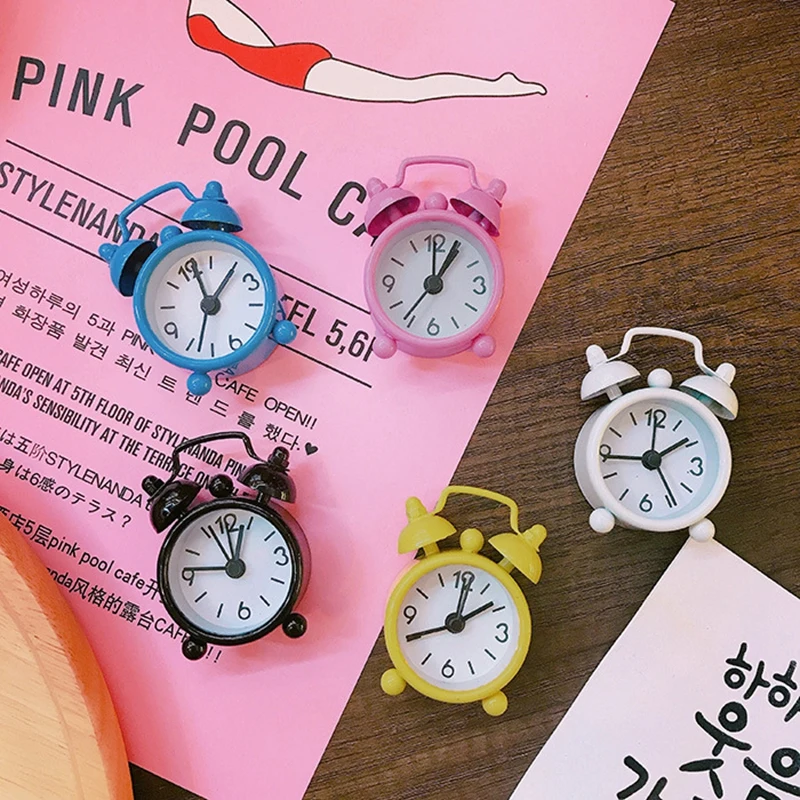 الرجعية المنبه المعدنية الصغيرة المنبه مع إبرة لطيف التوأم جرس الكرتون ساعة الطاولة طاولة مكتب سطح المكتب زخرفة الاطفال هدية #4