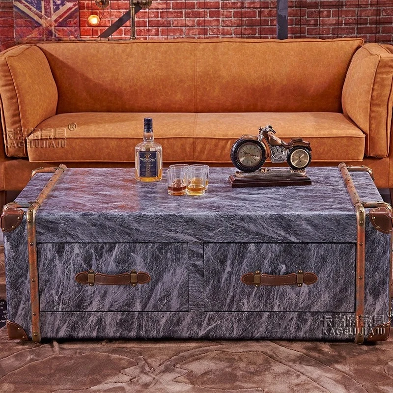 

Журнальный столик в американском кожаном футляре, элитный магазин в стиле ретро, стол с мраморным узором, простая европейская комбинация