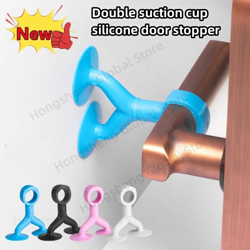 Strong double suction cup Door Stopper anti damage wall protector Punch-free Soft Silicone door handle bumper furniture Hardware