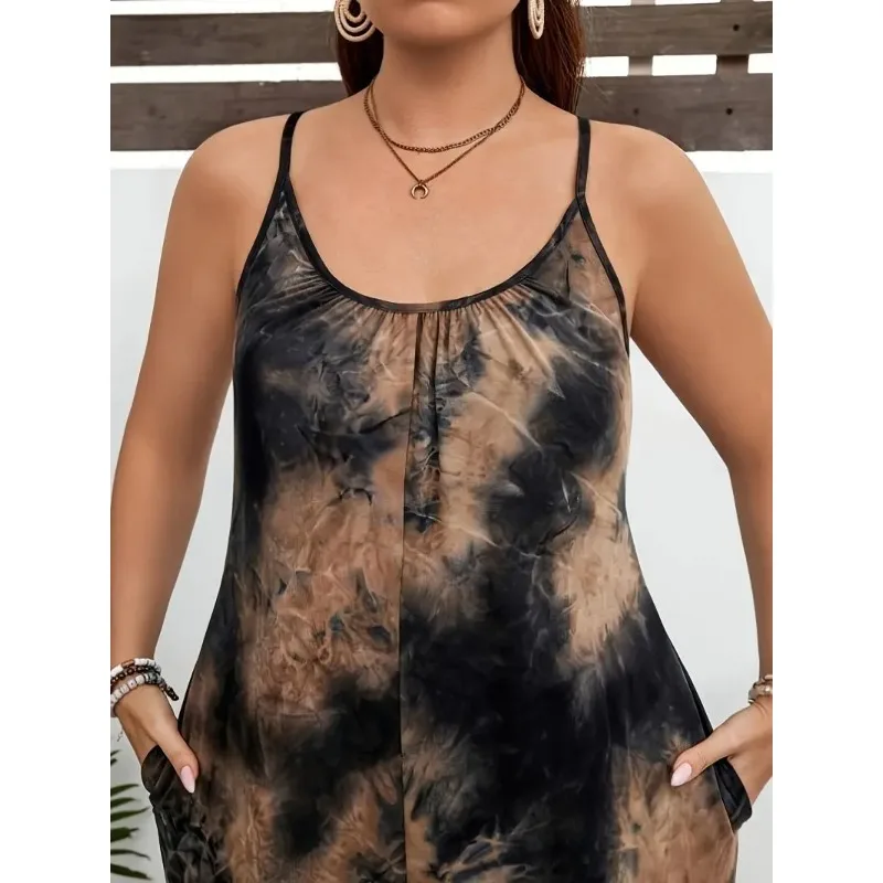 European and American Style Sleeveless Camisole Wide-Leg Long Pants Jumpsuit Printed Casual Vacation One-Piece Pants