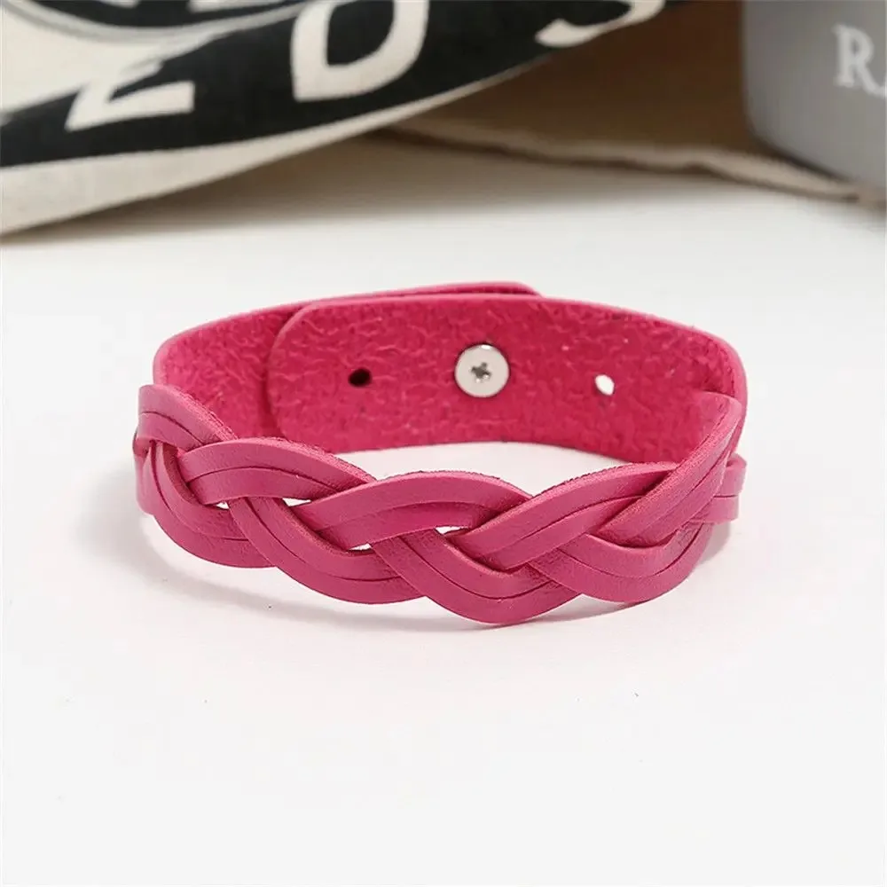 Korean Solid Braided Twist Leather Bracelet Simple Student Punk Bangles Bracelets Girls Jewelry Браслеты На Руку Женские Pulsera