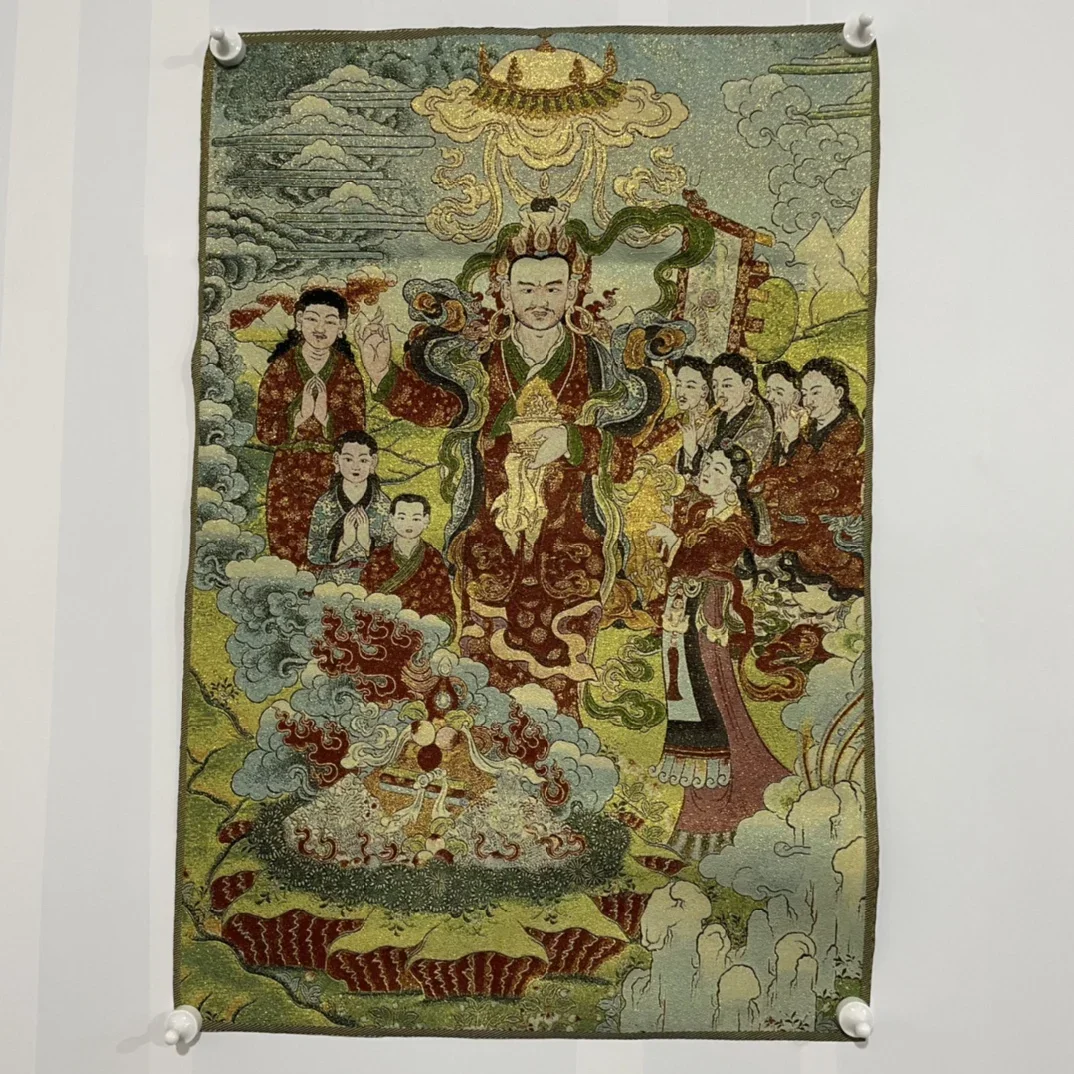 

35"Thangka Embroidery Tibetan Buddhism silk Embroidery Amitayus Tibetan Buddha Thangka hanging screen Town house Exorcism