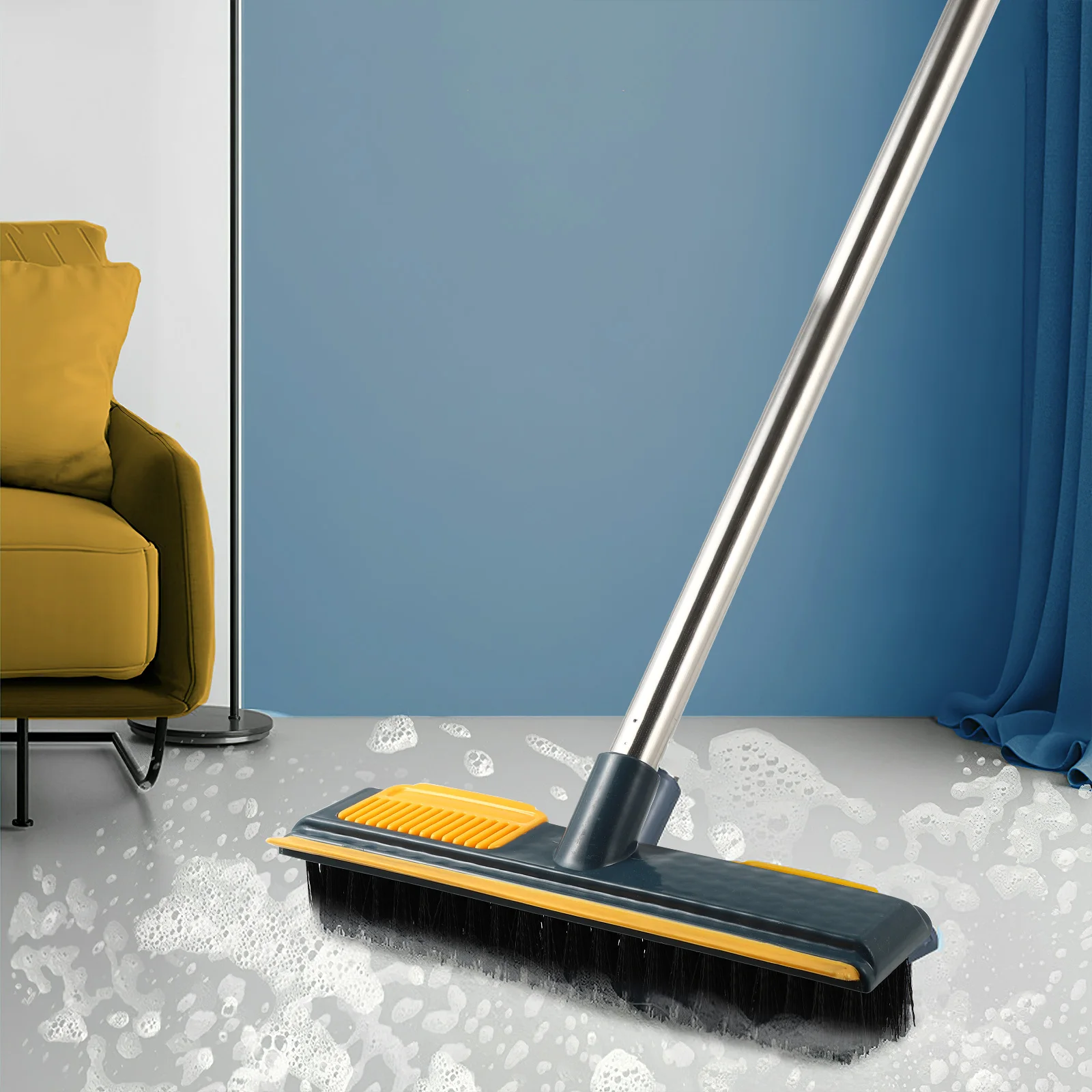 

Floor Scrub Brush 3 in 1 Long Handle Removable Adjustable Wiper Broom Tools Crevice Hard Bristle Cleaning Brush for Bathroom