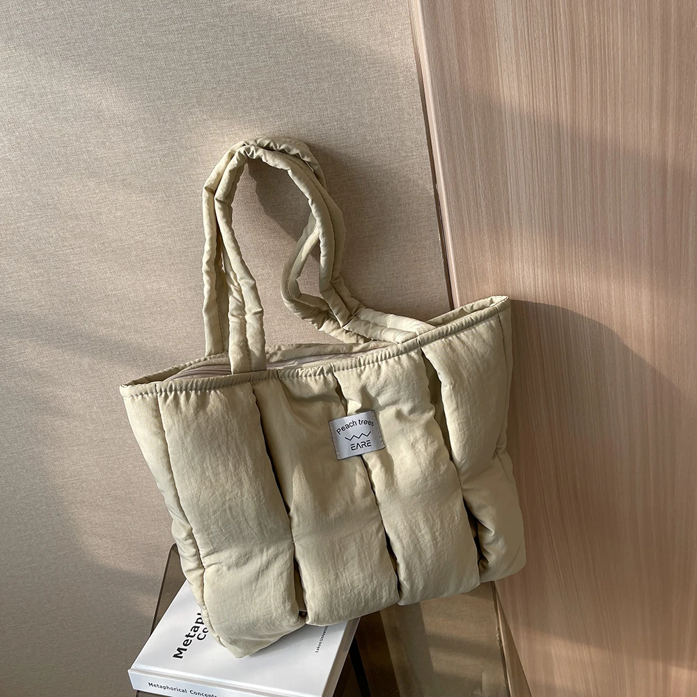 Casual Top-handle Bag Large Capacity Women Shoulder Handbag Cotton Padded Solid Color Soft Portable Designer Winter Purse