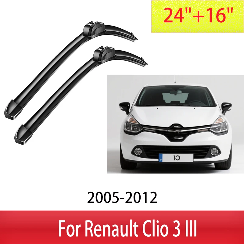 

For Renault Clio 3 III Hatchback Front Wiper Blades 2005-2012 2007 2010 2011 Windscreen Windshield Window Accessories 24"+16"