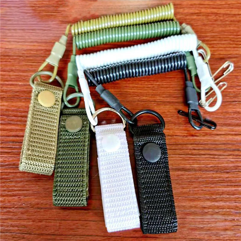 Elastis Tali Lanyard Taktis Antihilang Militer Musim Semi Tali Pengaman Pistol Tali untuk Gantungan Kunci Rantai Senter Berburu Aksesori