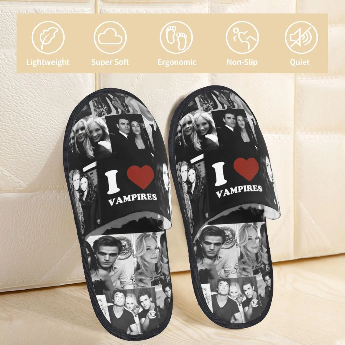 Winter Slippers The Vampire Diaries I Love Vampire Accessories Household Fur Slides Slippers Bedroom Cozy Non Slip Slides